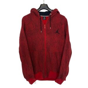 Vintage Nike Air Jordan Elephant Print Zip Hoodie Red Black Large